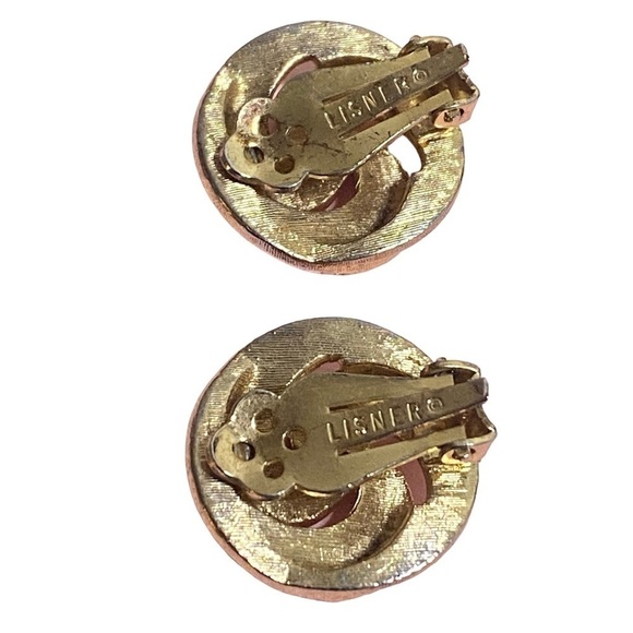 Vintage Lisner Gold Tone Rhinestone Swirl Clip-On Earrings Signed - Picture 6 of 7